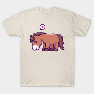 Cute Horse Eating Grass Cartoon T-Shirt